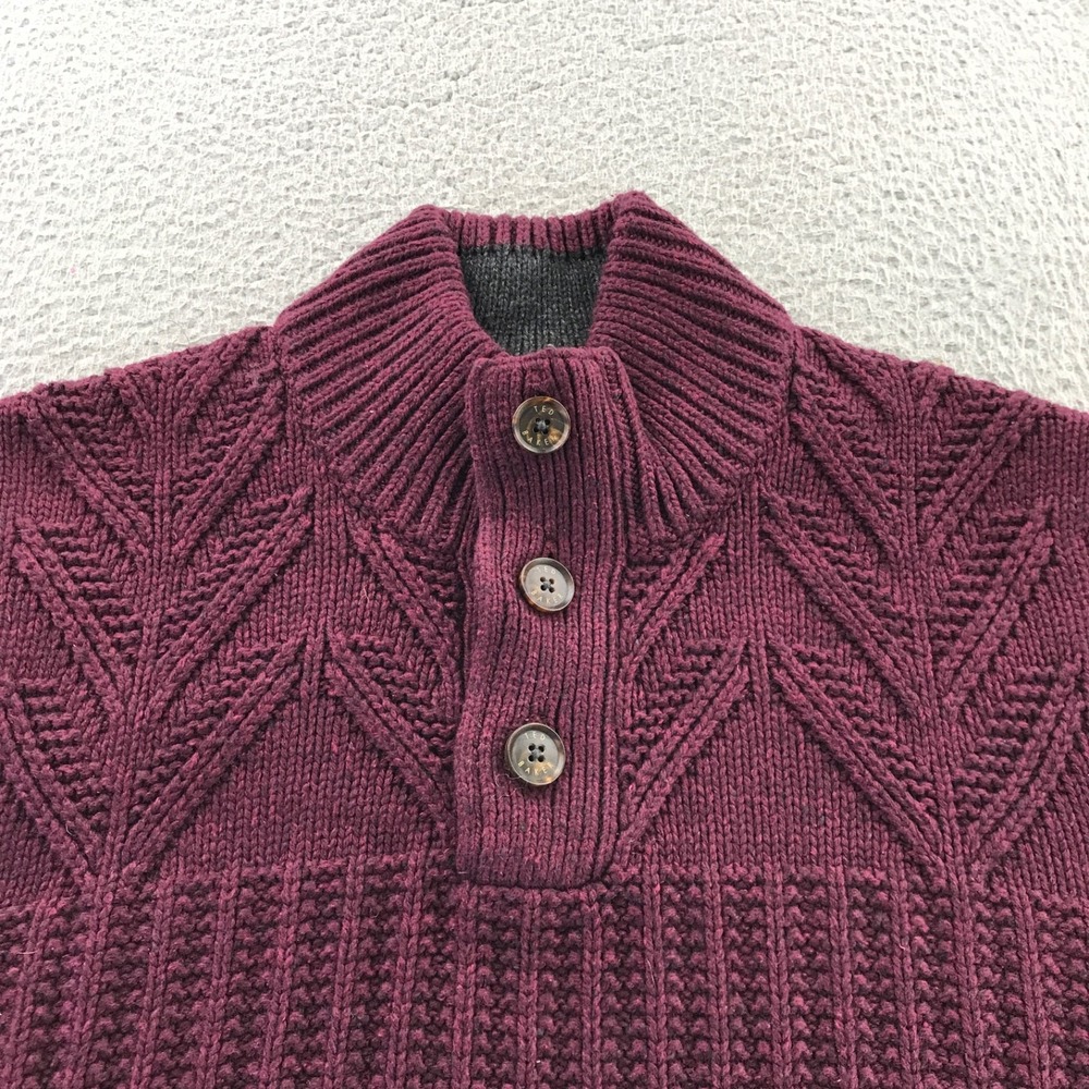 Ted Baker London Sweater Men 4 Large Burgundy Knit Heavy Cotton Buttons Pullover